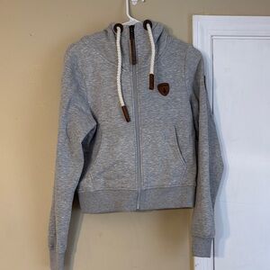 Gray Zip-Up Hoodie with Rope Drawstrings